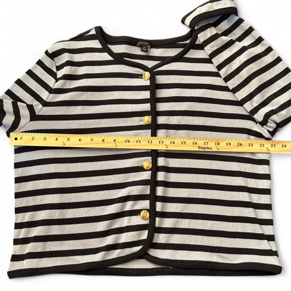 Ann Taylor Striped Blue Cardigan XXL Gold Button Cotton 2025 Preppy Quiet Luxury - Picture 9 of 9